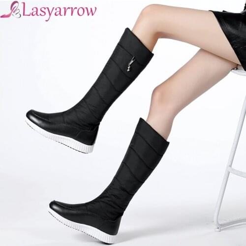 Lasyarrow 2020 Snow Boots Women Platform Boot Knee High Down Winter Warm Wedges Fashion Cozy Non-slip Shoes Big Size 44