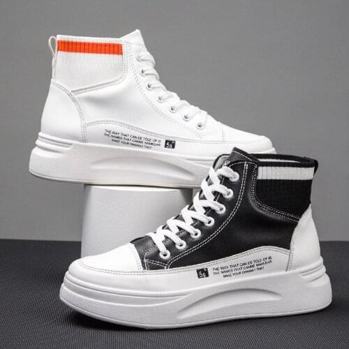 New High Top small white womens single shoes black classic versatile student trend leather girl sole increase casual shoes