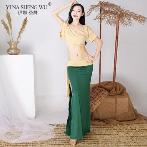 Belly Dance Women Elegant Top Training Clothing Set Female Sexy Adult Split Long Skirt Eastern Performance Practice Clothing Set