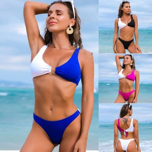 S-XL Multicolor Fashion ring buckle Women Two-piece Pure Stitching Bikini Swimsuit Beachwear Bathing Suit купальник с чашками F4