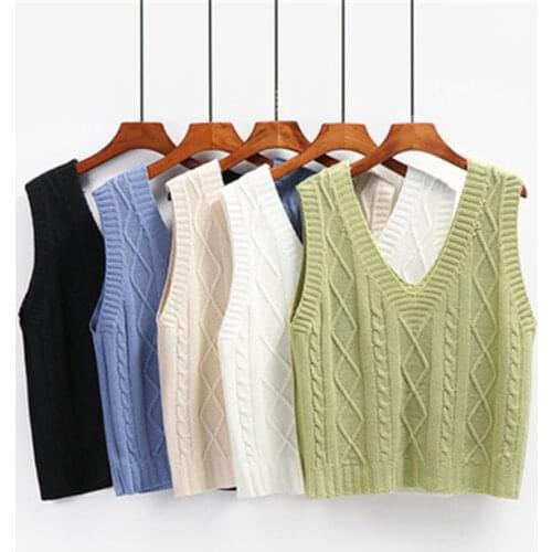 2021 Female Coats Autumn Winter Women Twist Knitted Sweater Sleeveless Women Vest V-Neck Pullover Tops Students Basic Waistcoat