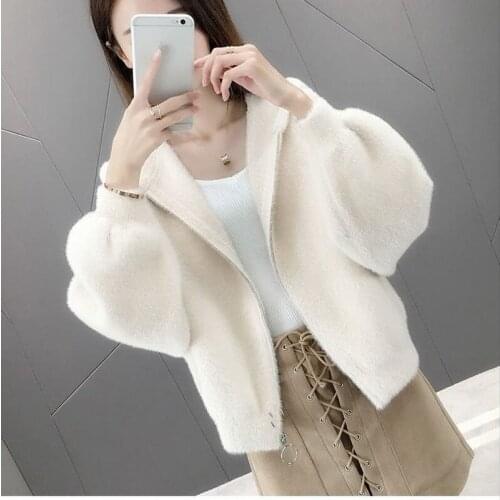2021 Women Autumn Winter Mink Cashmere Coat Lady Loose Oversize Short Cardigan Female Casual Plush Knit Outerwear X300