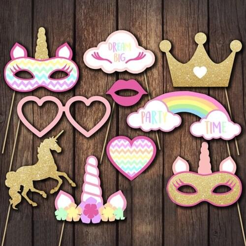 10pcs/set Wedding Decoration Unicorn Photo Booth Props DIY Photobooth Props Photo Accessories Wedding Event Party Decor Supplies