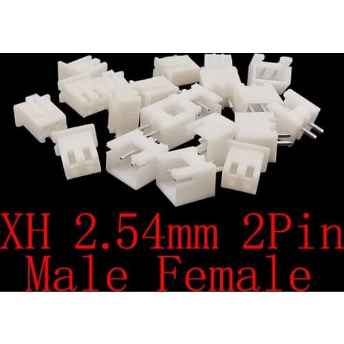 100Pcs/lot JST XH2.54 2Pin 2.54mm Pitch Male Plug + Female Socket Jack Plastic Housing Terminal Shell Wire Cable Connector