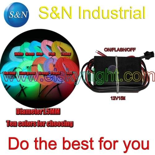 15 Meters Flexiblediameter 1.5MM EL Wire &12VDC el inverter for holiday,party,festival and house decoration freeshipping