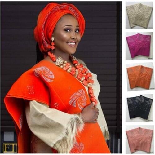 2018 African Wholesales Rhinestones Aso Oke Gele Nigeria Headtie Stones Asooke And Beads Real Product Free Shipping 40