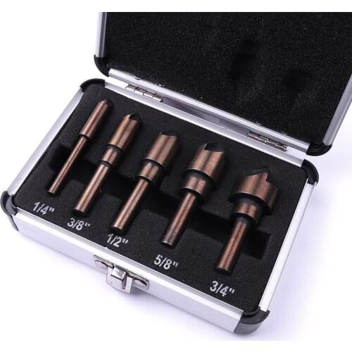 5Pcs HSS 4341 Chamfer Chamfering Countersink End Mill Cutter Bit Countersink Set 1/4 3/8 1/2 5/8 3/4 inch Round Shank Drill Bit