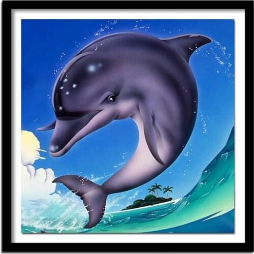 5D Diy Diamond Painting Cross Stitch Crystal round Diamond Sets Decorative Diamond Embroidery Home Decor Flying dolphin AS073