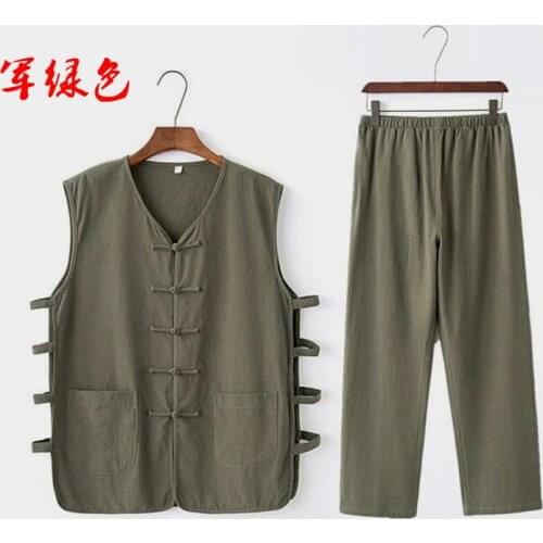 10color Summer high quality cotton&linen shaolin monk kung fu wushu uniforms tank top wing chun lay zen clothing vest tang suit