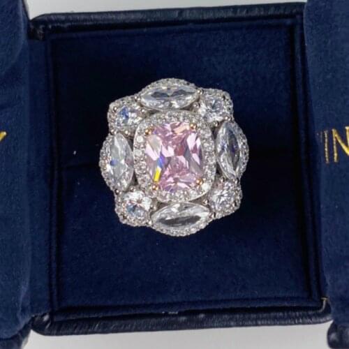 925 Sterling Silver Pink Gemstone Rings 2020 Trend Luxurious Flower Shape For Women Wedding Party Fine Jewelry