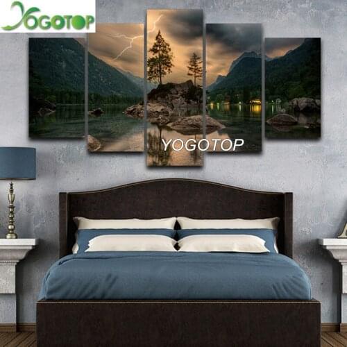 Diy Diamond Painting Mountain Lake Lightning Landscape 5D Full Drill Mosaic Diamond Embroidery Home Decor 5 Pieces ML1251