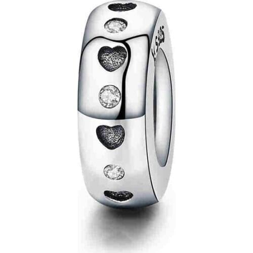 WOSTU Real 925 Sterling Silver Spacer Heart Shape Engrave Charm Beads fit Women Charm Bracelet Necklace Fine Jewelry BKC593