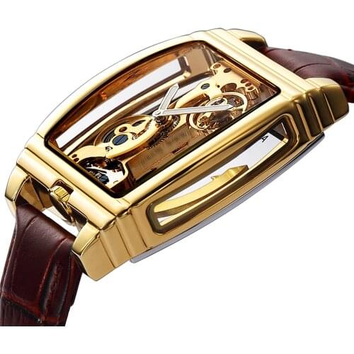 Transparent Automatic Mechanical Watch Men Steampunk Skeleton Luxury Gear Self Winding Leather Mens Clock Watches montre homme