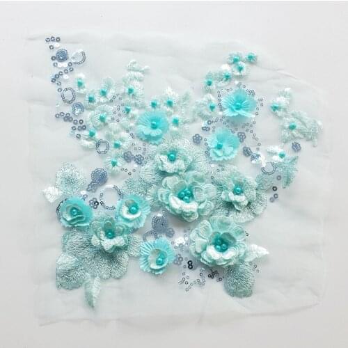 Flower 3D Embroidery Lace Applique 28*27cm For Dress Decorate Sewing Accessories Imitation Pearl Scrapbooking Supplies And Patch