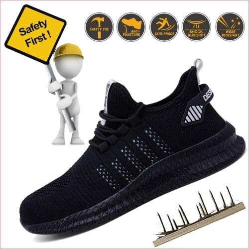 Mens Steel Toe Shoes Work Safety Shoes Breathable Puncture Proof Plus Size Work Sneakers Outdoor Construction Protective Shoes
