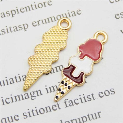 Julie Wang 5PCS Enamel Ice Cream Charms Colorful Food Gold Tone Pendant Bracelet Necklace Alloy Jewelry Making Accessory