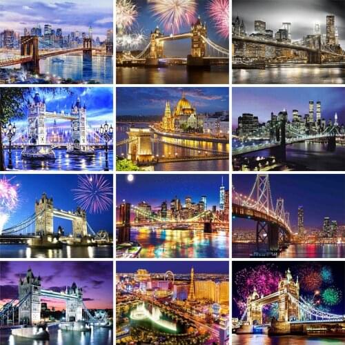 EverShine Diamond Painting Bridge Cross Stitch Diamond Embroidery City Night View Picture Rhinestones Handmade Hobby Home Decor