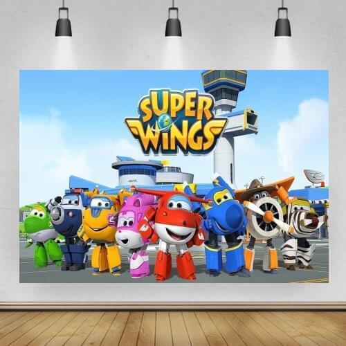 Super Wings Airplane Robot Cartoon Photo Backgrounds Kids Toys Party Table Decor Birthday Celebration Backdrops Wall Poster