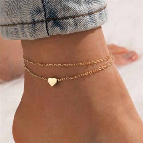 HI MAN 2Pcs/Set French Temperament Mixed Round Heart Anklet Women Simple Versatile Dating Gift Jewelry Accessories