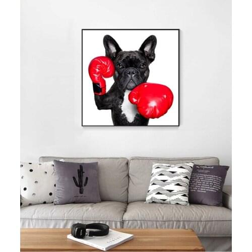 Art Pictures for Childrens Room Nordic Home Decor Cartoon Puppy with Boxing Gloves Poster Wall Art Decor Painting Print Canvas