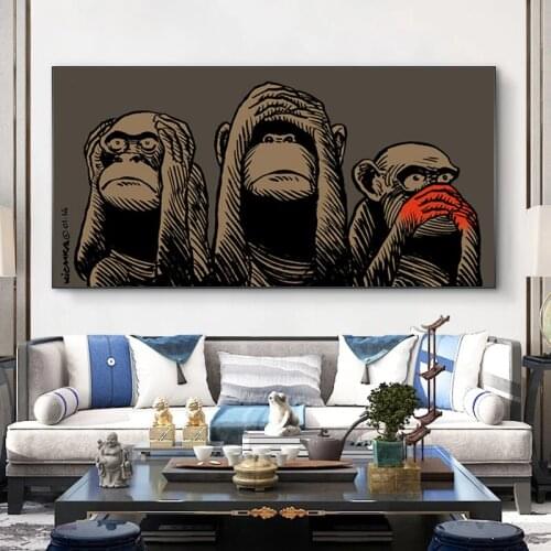 Funny Three Monkeys Canvas Painting Canvas Paintings Wall Art Pictures Posters and Prints for Living Bedroom Home Decoration