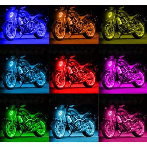 12pcs/set Motorcycle RGB LED Light Strip Kit Waterproof RF Remote + Voice Control Accent Glow Underglow Atmosphere Lights 12V