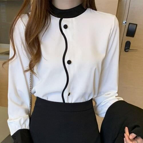 Korea Womens Chiffon Tops Women Tops White Shirts Office Ladies Long Sleeve Shirts Striped Tops Tops
