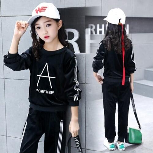 Childrens Clothing Girls Suit 2019 Autumn Explosions Western Style Sweet Gold Velvet Sports Two-piece Trend Slim Set