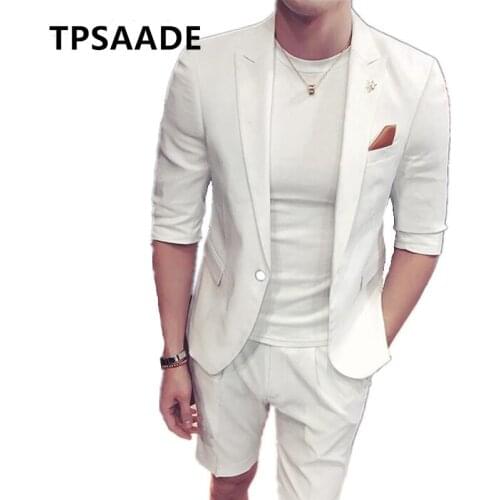 2020 summer new simple slim fit mens wedding suit gentleman style custom short-sleeved mens suit (coat + shorts)