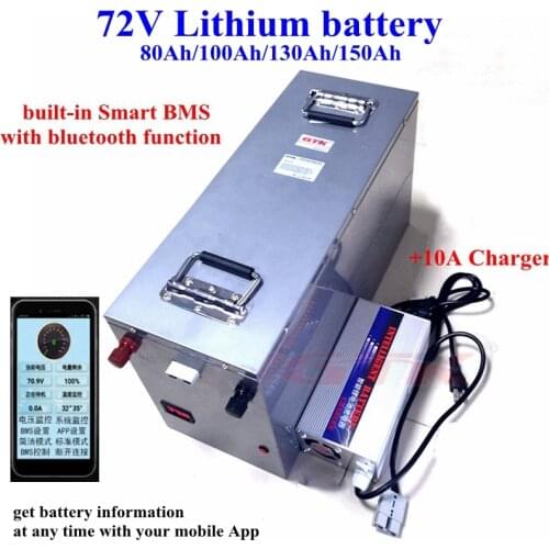 72V 80Ah 100Ah 130Ah 150Ah Lithium li ion battery BMS with bluetooth for inverter EV power supply motorhome robot RV+10A Charger
