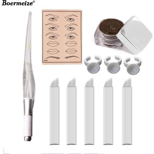 Microblading Tebori Makeup Tattoo Kits Manual Pen Eyebrow Practice Pigment Set With 9pin Needle Blade Ink Ring Body Art Tools