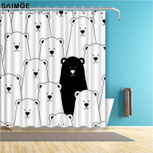 Cute Black And White Bathroom Curtain 3D Cartoon Bear Kids Bath Decor Waterproof Shower Curtain Polyester Fabric Bathroom Sets