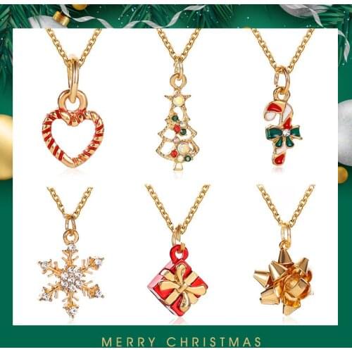 Fashion Long Dripping Oil Necklace for Women Snowflake Cane Christmas Tree Necklace Festive Friends Christmas Gifts Jewellery