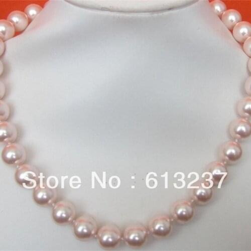 Fashion 12mm pink charms simulated-pearl round shell diy high quality jewelry making necklace chains 18inch MY4061