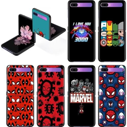 Marvel Avengers Cartoons Logo Fashion Mobile Hard Shockproof Cover For Samsung Galaxy Z Flip 3 5G Black Fundas Phone Case