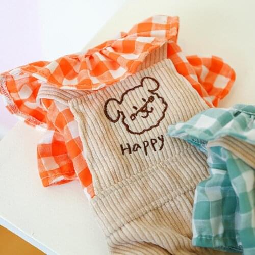 Unisex Soft Cat Dog Winter Warm Jumpsuit Pullover Pet Overalls Plaid Design for Outing