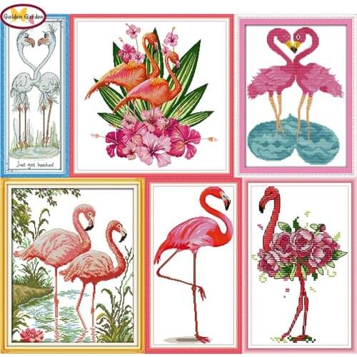 GG Flamingo Lover Cross Stitch Set Handmade Craft Needlework Embroidery Kit Printed Design JoySunday Cross Stitch for Home Decor