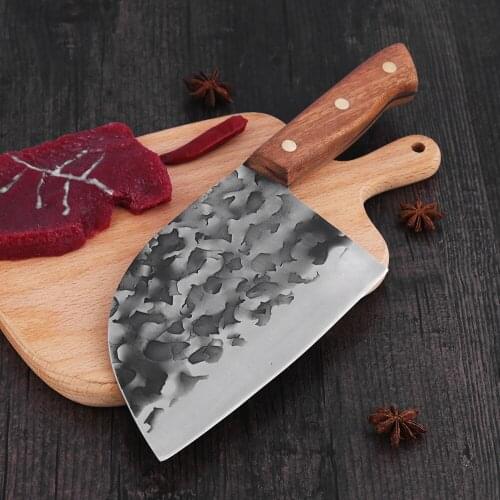 7" Inch Stainless Steel Butcher Knife Hammered Sanding Blade Slicing Cleaver Ultra Sharp Kitchen Chefs Chopper Cooking Tools
