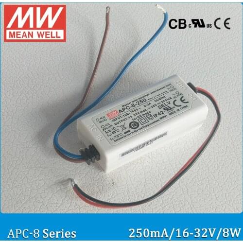 Original Mean Well APC-8-250 8W 16-32V 250mA LED power supply constant current Meanwell Led driver APC-8 for LED lighting