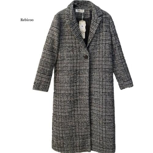 Autumn Winter Trench Women Jacket Long Casual Plaid Coat Thickness Warm Woolen Women Coat Button Pocket Jackets Outwear