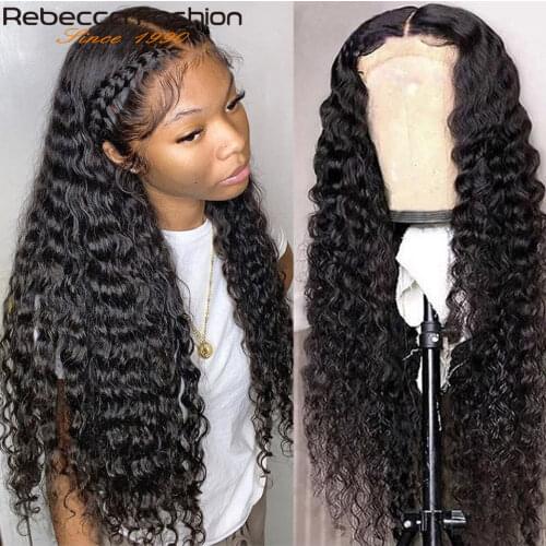 Rebecca Deep Wave 360 Lace Frontal Wig Deep Curly Lace Front Human Hair Wigs Pre Plucked Brazilian Human Hair Lace Wigs 30 Inch
