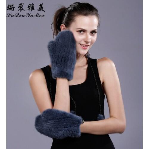 Real Mink Fur Gloves&Mittens for Women Winter 2017 Luxury Glove Sollid Color Knitting Natural Mink Fur Gloves Russian Female