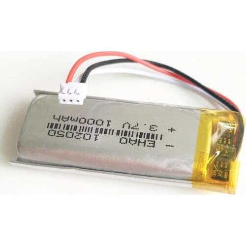3.7V 1000mAh Lipo Rechargeable battery 102050 with JST 1.5mm 3pin plug connector for household wired microphone audio computer