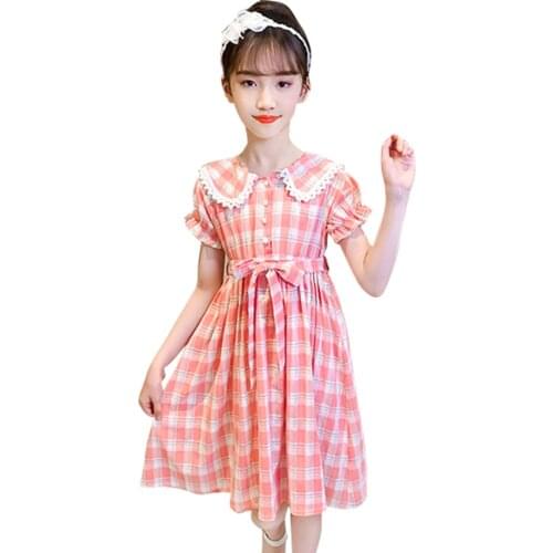 Girls Dress Plaid Pattern Party Girl Dress Sashes Party Dress Child Casual Style Girl Summer Costume