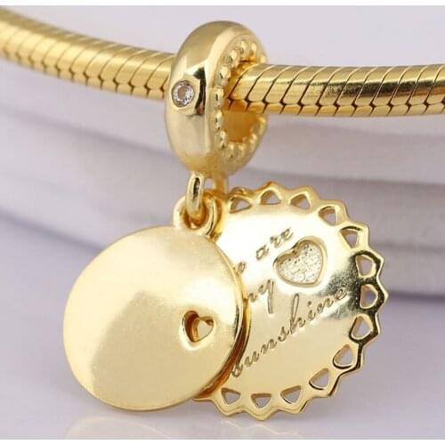Original Gold Color Shine You Are My Sunshine Pendant Beads Fit 925 Sterling Silver Charm Bracelet Bangle Diy Jewelry