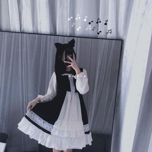 Dark girl world weariness funeral dress Berry Oulei soft sister Lori beautiful girl autumn long-sleeved dress