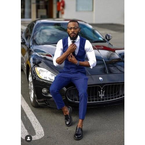 Slim Fit Royal Blue V-neck Double Breasted Wedding Vests Costume Homme Mens Waistcoat Groom Vests for Party Men Sutis Blazer