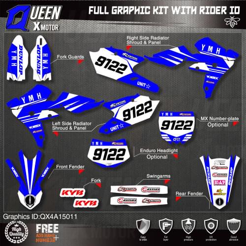 QUEEN X MOTOR Custom Team Graphics Backgrounds Decals 3M Stickers Kit For YAMAHA 2016-2018 WR450F 2015-2018 YZ450FX 011