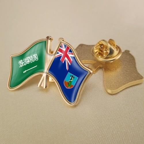 Saudi Arabia and Montserrat Crossed Double Friendship Flags Lapel Pins Brooch Badges