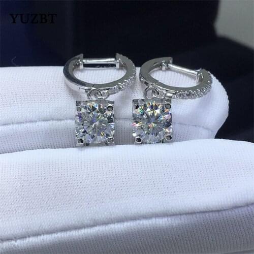 18K White Gold Plated Total 2 Carat Brilliant Cut Diamond Test Past D Color Moissanite Cow Head Drop Earrings 925 Silver Jewelry
